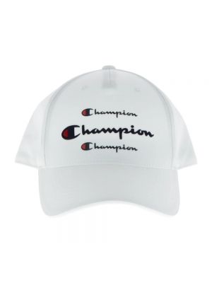Biała czapka z daszkiem bawełniana z nadrukiem Champion