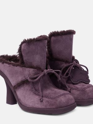 Papuci tip mules din piele de căprioară Burberry violet