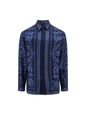 Jedwabna jedwabna koszula z nadrukiem Versace niebieska