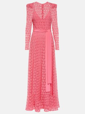 Bavlněné dlouhé šaty s výšivkou Elie Saab růžové