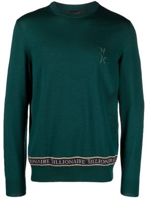Hedvábný vlněný svetr s výšivkou Billionaire zelený