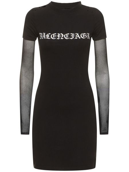 Bavlněné šaty se síťovinou Balenciaga černé