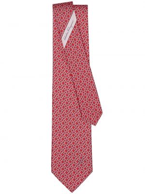 Копринена вратовръзка с принт Ferragamo червено