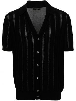 Megztas polo marškinėliai v formos iškirpte Roberto Collina juoda