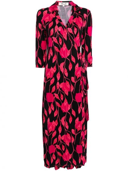 Virágos selyem ruha nyomtatás Dvf Diane Von Furstenberg fekete