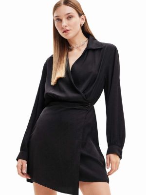 Pletena mini haljina sa dugačkim rukavima Desigual crna