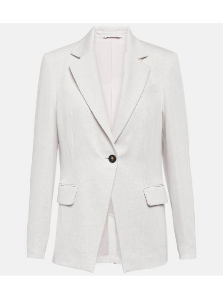 Хлопковый льняной пиджак Brunello Cucinelli белый