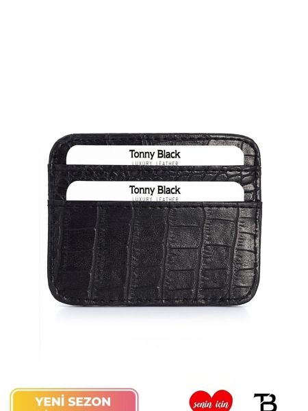 Posiadacz karty skórzany slim fit biznesowy Tonny Black czarny