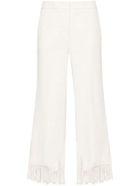 Ravne hlače z obrobami iz tvida Peserico bela