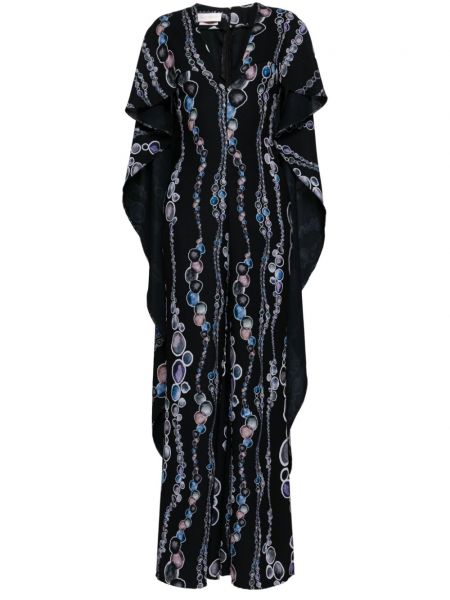 Kombinéza se širokými nohavicemi s potiskem s abstraktním vzorem Saiid Kobeisy modrý