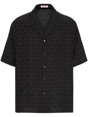 Μεταξωτό πουκάμισο με σχέδιο Valentino Garavani μαύρο