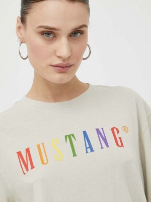 Kötött pamut póló Mustang - bézs