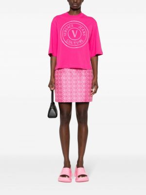 T-shirt en coton à imprimé Versace Jeans Couture rose