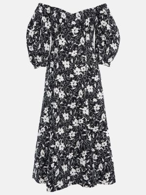 Kvetinové ľanové midi šaty Polo Ralph Lauren čierna