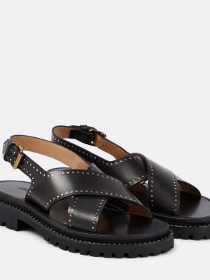 Kožne sandale sa šiljcima Isabel Marant crna