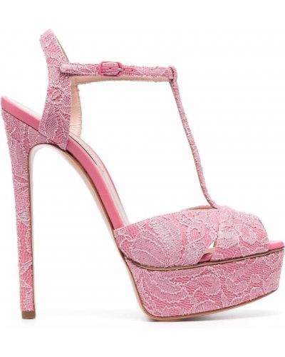Sandalias de encaje Casadei rosa