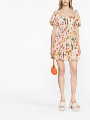 Květinové mini šaty s potiskem Agua By Agua Bendita růžové