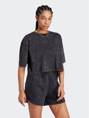 Laza szabású fleece póló Adidas fekete