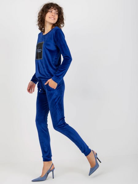 Pantaloni sport din velur cu imagine Fashionhunters albastru