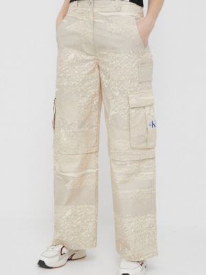 Хлопковые тканевые брюки Calvin Klein Jeans бежевые