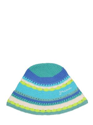 Bavlněný klobouk Ganni modrý