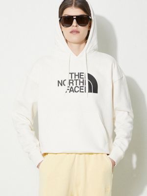 Βαμβακερή μπλούζα με κουκούλα The North Face μπεζ