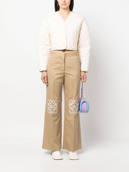 Jedwabne proste spodnie bawełniane Loewe brązowe