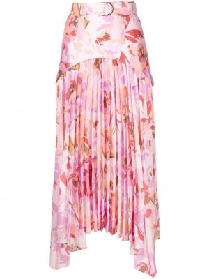 Květinové plisovaná sukně s vysokým pasem z polyesteru Acler - růžová