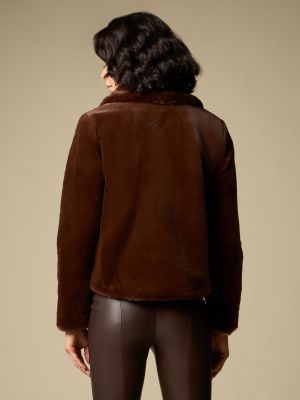 Пальто из искусственного меха с мехом Iwie коричневое