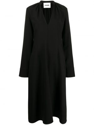 Abito midi con scollo a v Jil Sander nero