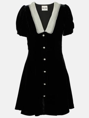 Кадифена рокля с v-образно деколте Miu Miu черно