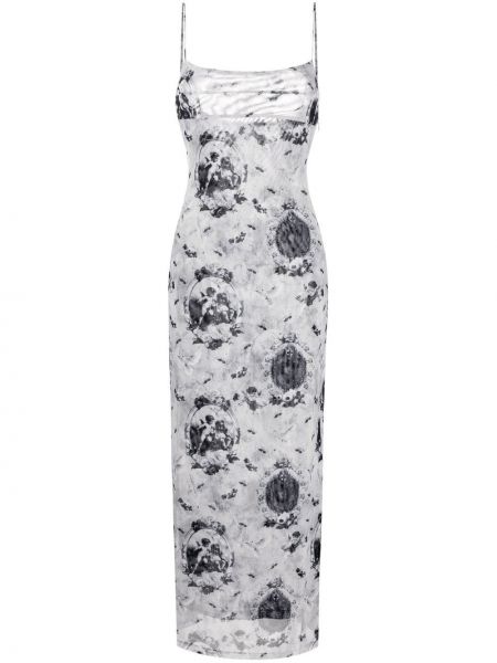 Dlouhé šaty bez rukávů s potiskem z polyesteru Miaou - bílá