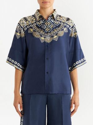 Jedwabna koszula z wzorem paisley Etro niebieska