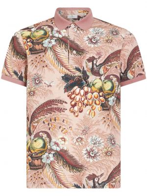 Kokvilnas polo krekls ar ziediem ar apdruku Etro rozā