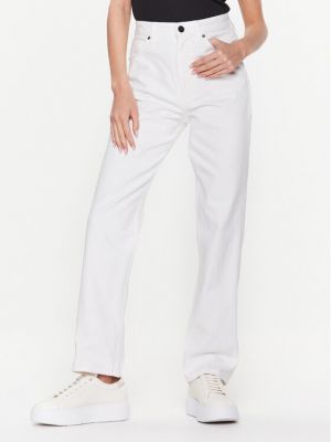 Blugi drepți cu talie înaltă Calvin Klein alb