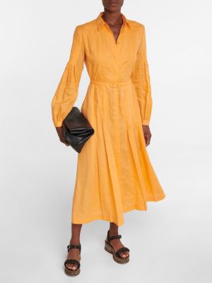 Lněné midi šaty Gabriela Hearst oranžové