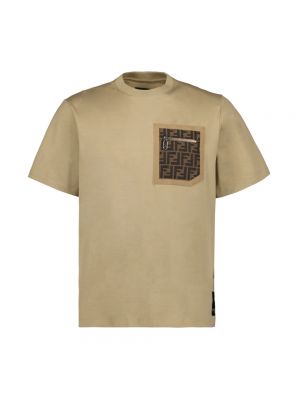 Koszulka na zamek z krótkim rękawem z okrągłym dekoltem Fendi beżowa