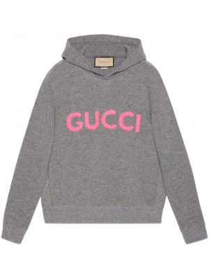 Haftowana bluza z kapturem wełniana Gucci