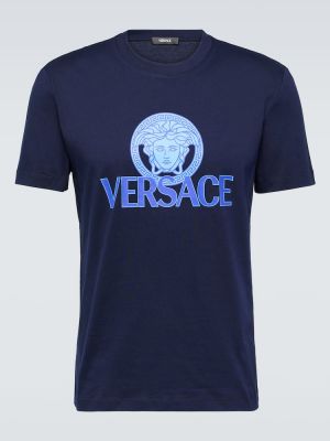 Pamučna majica od jersey Versace plava