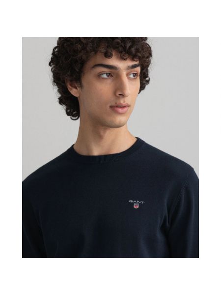 Jersey de algodón de tela jersey de cuello redondo Gant azul