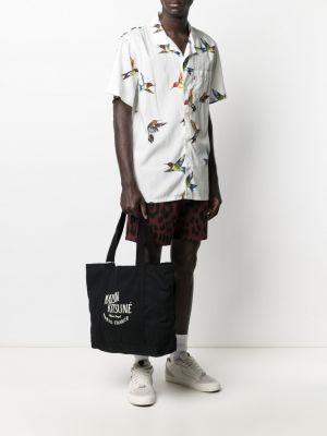 Shopper handtasche mit print Maison Kitsuné schwarz