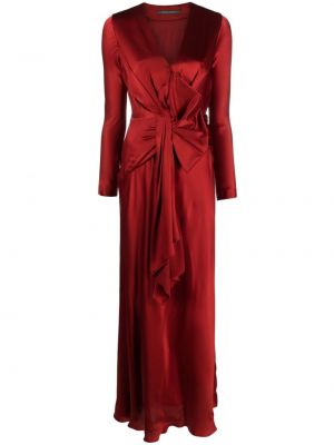 Коктейлна рокля с панделка с v-образно деколте Alberta Ferretti червено