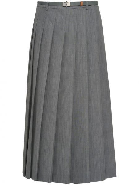 Plisované vlněné midi sukně Prada šedé