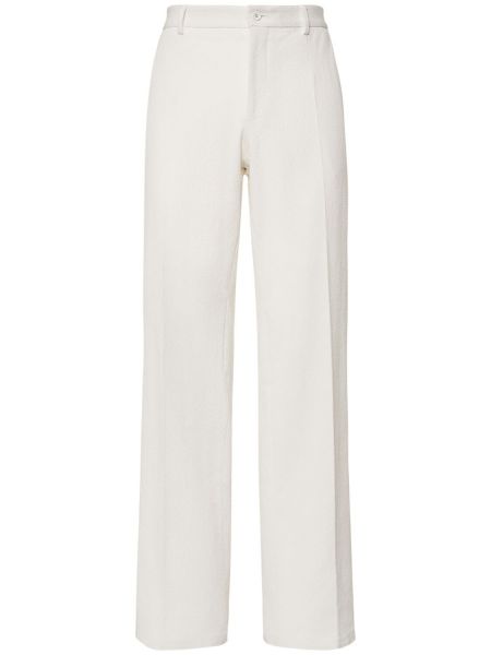 Bavlnené rovné nohavice Dolce & Gabbana biela