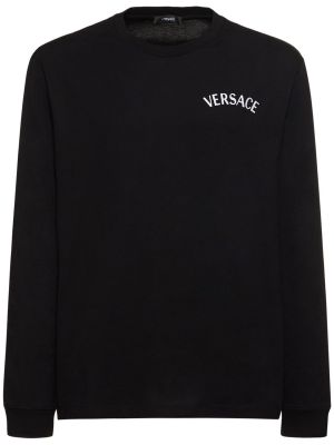 Kokvilnas t-krekls ar garām piedurknēm Versace melns