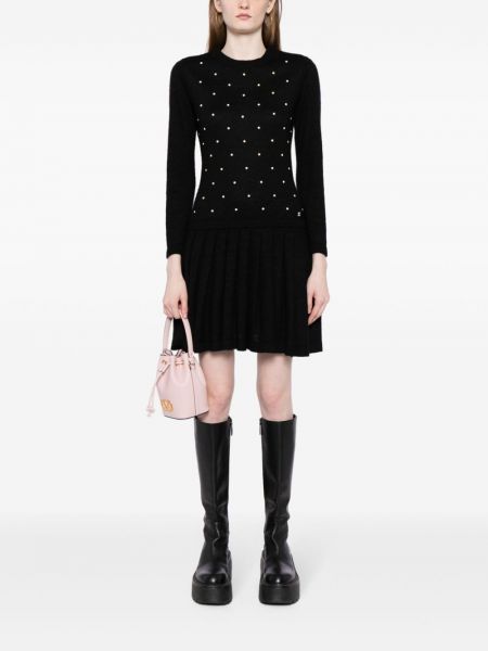 Strick kleid mit perlen Chanel Pre-owned schwarz