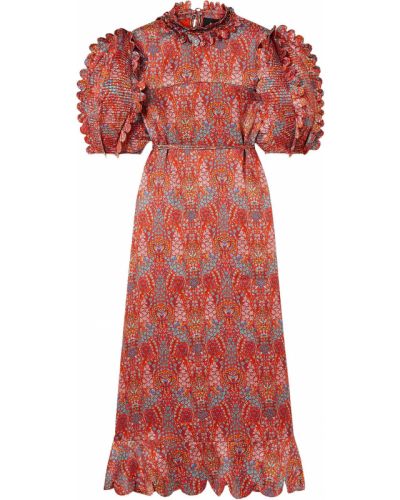 Sukienka midi z jedwabiu z printem Horror Vacui