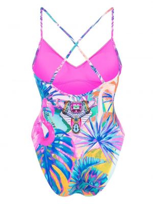 Abstrakter badeanzug mit print mit v-ausschnitt Camilla pink