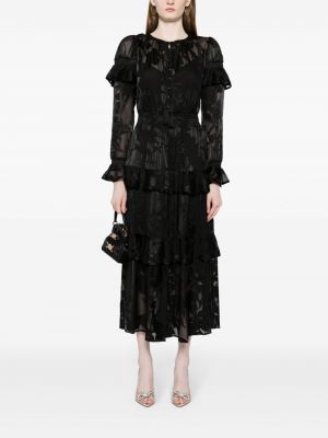 Przezroczysta sukienka midi z falbankami Marchesa Rosa czarna
