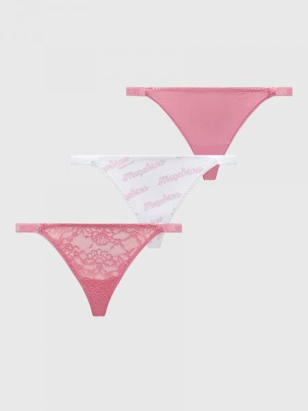 Stringi koronkowe Moschino Underwear różowe